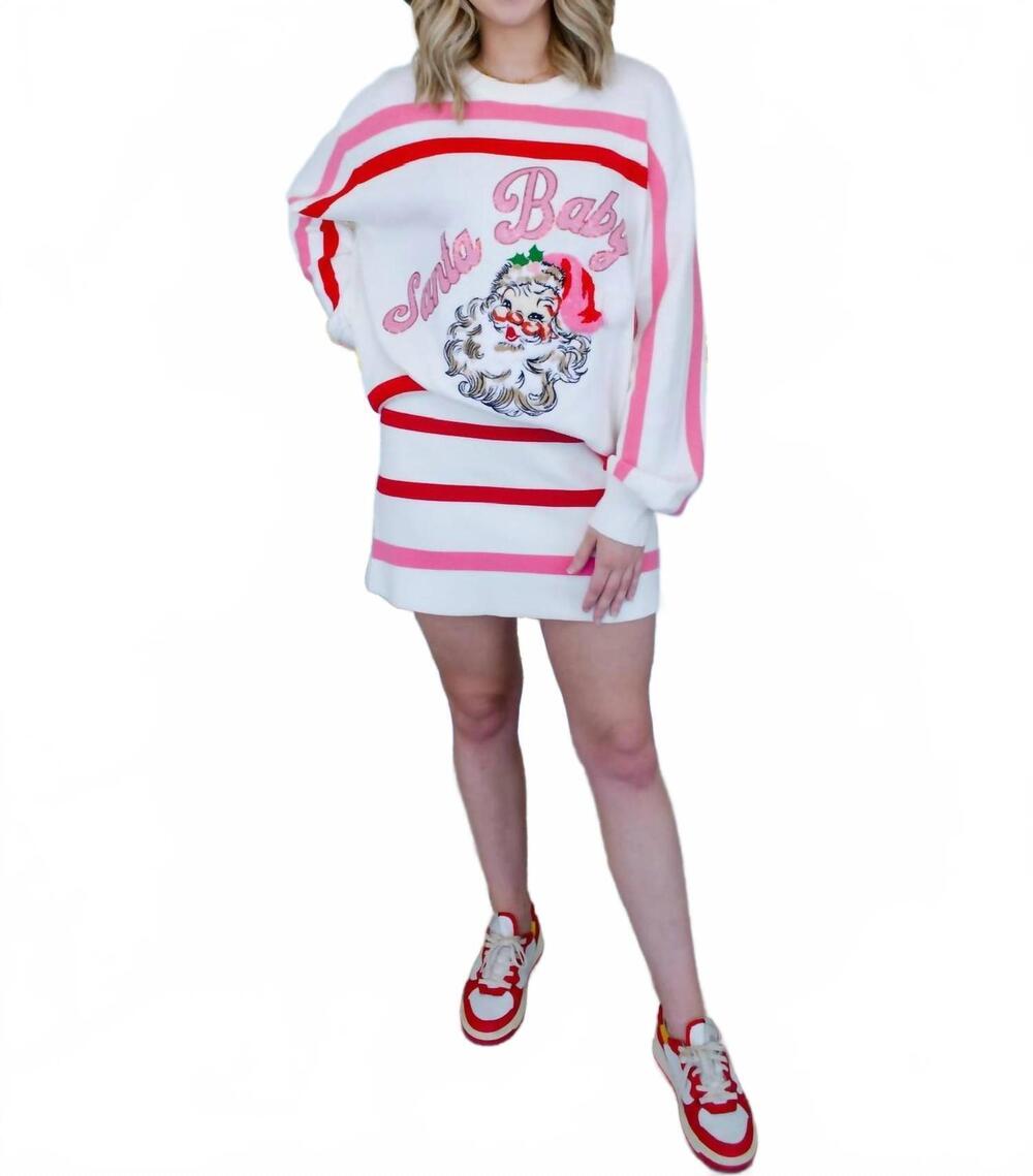 NEW QUEEN OF SPARKLES stripe skirt in red/ pink / white